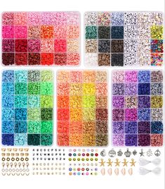 many different colors of beads are shown in this image, and there is also an assortment of