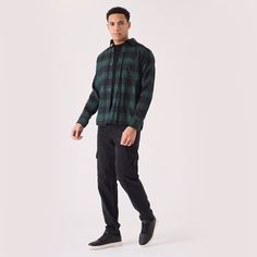 "Looking for the perfect addition to your fall wardrobe? Look no further than this Plaid Flannel Check Shirt in Dark Green and Black. Made from high-quality flannel fabric, this shirt offers both style and comfort. The classic plaid pattern in a dark green and black color combination gives it a timeless appeal, making it suitable for any occasion. With its relaxed fit and soft feel, this shirt is perfect for cozying up by the fireplace or for a casual day out. Layer it over a t-shirt and pair it with jeans for a laid-back yet fashionable look. This Plaid Flannel Check Shirt is a must-have for any plaid lover or anyone looking to add a touch of rustic charm to their wardrobe. Product Features: Dark Green and Black Regular fit shirt Button Opening Patch pocket to the chest Functional cuff op Green Flannel Outfit Men, Green Flannel Outfit, Flannel Outfits Men, Green Flannel Shirt, Plaid Shirt Outfits, Green Plaid Shirt, Black Color Combination, Flannel Fashion, Flannel Outfits