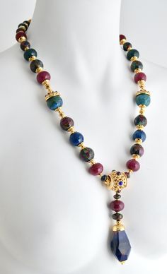 Multi Coloured Necklaces, Chain Extenders, Blue Agate, Signature Jewelry, Short Necklace, Ruby Red, Agate Beads, Diy Necklace, Multi Color