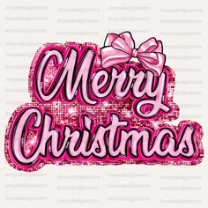 merry christmas lettering with pink bows and sequins