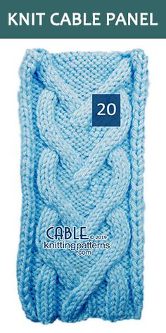 the knitting pattern for knit cable panel is shown in blue and has an image of a knot