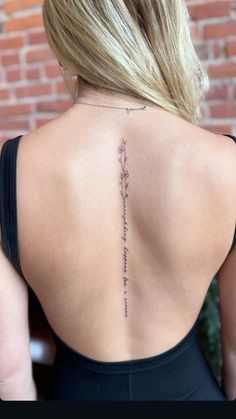 Fashion: #fashion, #style, #outfitinspiration, #beauty Cursive Tattoo Down Spine, Back Tattoos Words Spine, Spine Tattoos Women Quote, Back Tattoo Women Spine Knife, Center Spine Tattoo, Lyric Spine Tattoo, Words On Spine Tattoo, Spine Tattoo Everything Happens For A Reason, Back Fine Line Tattoo Women