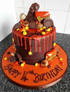 a birthday cake decorated with candy and candies