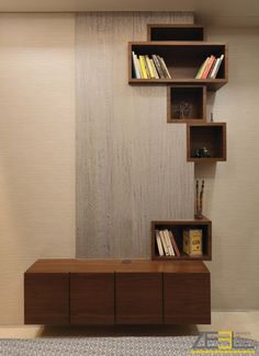 the bookshelf is made out of wood