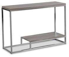 a wooden and metal console table with two shelves