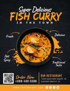 a flyer for a fish curry restaurant