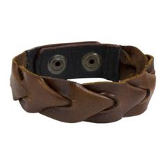 a brown leather bracelet with two metal buttons