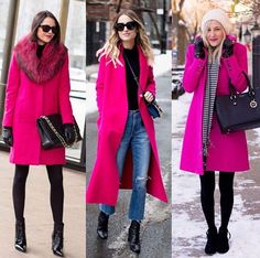 Fuschia Coat Outfit, Hot Pink Pea Coat Outfit, Magenta Coat Outfit, Fuschia Coat Outfit Winter, Magenta Coat Outfit Winter, Hot Pink Wool Coat Outfit, Pink Single-breasted Pea Coat For Winter, Dressy Fall Outfits