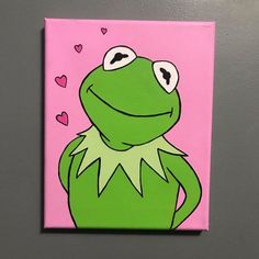 a painting of kermie the frog on a pink background