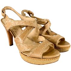 PRADA sandals in a beige and taupe leather fabric featuring an espadrille platform style, woven design, and buckle closure. Made in Italy.Very Good Pre-Owned Condition. Minor signs of wear. Marked: 41 Measurements: Platform: 0.75 inches Heel: 4.25 inches Sui Generis Reference: 131267 Category: Sandals More Details Brand: PRADA Gender: Female Size: 11 Color: Beige Color 2: Taupe Fabric: Leather Pattern: Woven Style: Espadrille Age Group: Adult Miu Miu Sandals, Jimmy Choo Boots, Prada Sandals, Taupe Fabric, Taupe Leather, Espadrilles Platform, Bow Flats, Pull On Boots, Espadrille Sandals