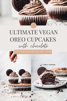 the ultimate vegan oreo cupcakes with chocolate frosting are ready to be eaten