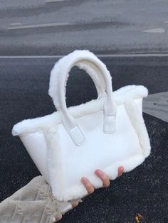 Casual Handheld Winter Bag, Casual Handheld Shoulder Bag For Winter, White Rectangular Bag For Winter, Cream Shoulder Bag For Winter Travel, Cream Bag For Winter Shopping, Winter Shopping Bag In Cream Color, Winter Travel Cream Shoulder Bag, Cream Winter Shopping Bag, White Tote Bags For Winter