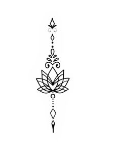 a black and white drawing of a lotus flower on a white background with an ornamental design in the middle