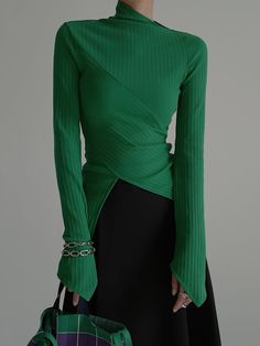 Trendy High Stretch Long Sleeve T-shirt, Green Stretch Tops Solid Color, Green Stretch Tops, Green Stretch Tops With Solid Color, Fitted Green Solid Color Tops, Stretch Green Solid Color T-shirt, Green Stretch T-shirt, High Stretch Ribbed Long Sleeve Tops, Fitted Long Sleeve Ribbed T-shirt