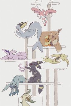 several different types of pokemons are shown in this drawing