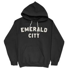 Emerald City Hoodie Black • Hoodie 52% airlume combed and ring-spun cotton, 48% poly fleece Cotton Hoodie With Adjustable Hood For Fans, Cotton Fan Apparel Hoodie, Cotton Streetwear Hoodie, Winter Band Merch Hoodie Pre-shrunk, Cotton Hoodie With Double-lined Hood For Fans, Cotton Fan Apparel Hoodie With Double-lined Hood, Cotton Sweatshirt With Double-lined Hood For Fans, Pre-shrunk Hoodie For Winter Streetwear, Pre-shrunk Hoodie For Streetwear In Winter