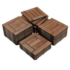 six wooden coasters stacked on top of each other in the shape of square tiles