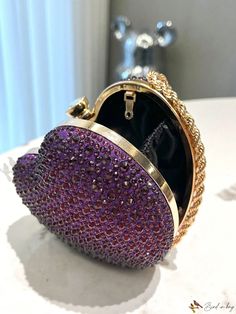 Bird in Bag - Elegant & Fashionable Purple and Peach Heart-Shaped Clutch Bag for Party and Ladies Banquet, adorned with Exquisite Diamond Inlays and a Stylish Metal Chain Strap Purple And Peach, Dinner Banquet, Prom Dinner, Birthday Dress Women, Elegant Handbag, Bride Bag, Purple Details, Clutches For Women, Bag Elegant