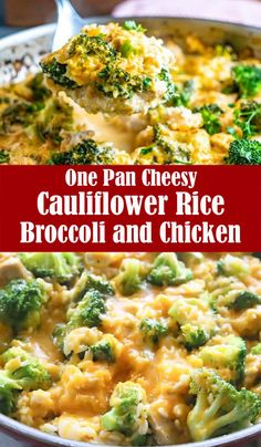 one pan cheesy chicken broccoli and rice casserole is ready to be eaten