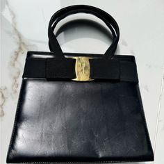 Great Condition! Authentic Vintage Ferragamo Hand And Shoulder Strap Designer Square Shoulder Bag For Formal Occasions, Designer Formal Square Bags, Formal Square Bags With Leather Handles, Classic Evening Bags With Leather Handles, Designer Evening Bags With Leather Lining, Elegant Bags With Leather Handles, Elegant Evening Bags With Leather Handles, Classic Evening Shoulder Bag With Leather Handles, Designer Formal Bags With Leather Lining