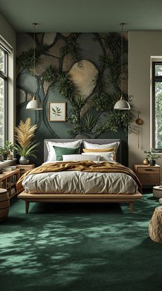 Dark Green Bedroom Forest Inspired Bedroom, Hidden Forest, Statement Wall