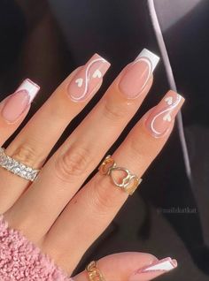 White French Tips With Design Coffin, Classy Square Acrylic Nails Medium, Medium Length Nails Gel, Cute Acrylic Nails 2023, Short Coffin Shape Nails Valentines, Square Nail Designs Valentines, Arclyc Nail Ideas, Short Square Acrylic Nails Valentines, Valentines Day Nails Coffin Pink