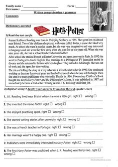 harry potter worksheet with answers