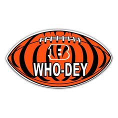 an orange and black football with the word who - dey on it's side