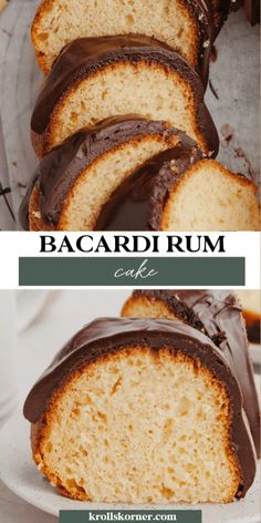 this is an image of a cake with chocolate icing on it and the words bacardi rum in front