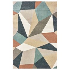 an abstract rug with various colors and shapes