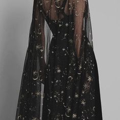 Night Sky Gown, Black Celestial Wedding Dress, Space Dress Aesthetic, Star Dress Gowns, Astra Core, Mystic Party, Cosmic Dress, Astrology Fashion, Constellation Dress