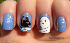 Snow Golem and Fire Wolf Pup nails Adventure Time Snow Golem, Geek Nails, Snow Golem, Nails Snow, Tumblr Nail Art, Fire Wolf, Wolf Puppy