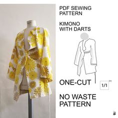 MORE INFO PINTEREST SHORT VIDEO OF PROCESS: https://www.pinterest.at/pin/843017624025450710/ Personal Use only!!  Sewing pattern for a M-L Sized One-Cut Pattern by oneofone™, We provide a step by step guide to the sewing pattern. This is the easiest cutting pattern for a slim-waste jacket we have yet seen. Pdf file to print out all parts instant downlad. Super easy. Read instructions in the manual provided. One Size (M-L) pls text me for a service to your measurements. More easy sewing patterns available.  Our website: https://www.shop.oneofone.page/  For upcycled cult fashion! Follow us on Instagram/Pinterest for more free sewing patterns and upcycling inspiration: https://www.pinterest.at/jankoessl/ https://www.instagram.com/oneofone_concept/ Guaranteed Provider of certified cutting patt Zero Waste Pattern, Kimono Blazer, Pattern Step By Step, Origami Dress, Kimono Pattern, Pattern Steps, Recycled Fashion, No Waste, Easy Sewing Patterns