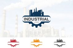 industrial logo design with factory buildings in the background