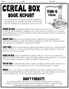 the cereal box book report is shown in black and white