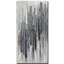 an abstract painting with black and white stripes on the bottom, in shades of grey