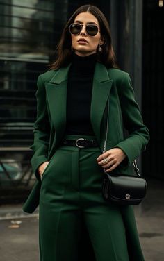 Emerald Green Monochromatic Outfit, Green Monochromatic Outfit, Green Suit Women, Tweed Outfit, Monochromatic Outfit, Professional Outfits Women, Italy Outfits, Modest Fashion Outfits, Abayas Fashion