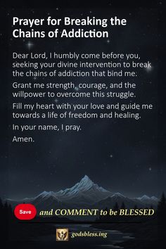 Prayer for Breaking the Chains of Addiction Prayer For Deliverance, Prayer For Help, Womens Bible, Praying Wife, I Love You Lord, Prayer Bible, Deliverance Prayers, Divine Intervention, Prayers For Strength