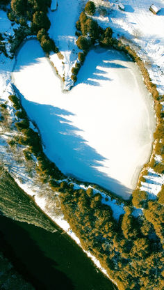 Heart shaped quarry in Elora, aerial view, covered in snow The Judge, The Secret