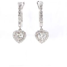 Ninacci 14K White Gold Halo Dangling Earrings with 3-Prong Set Heart Shape Diamonds - 1.22 Carat Total Diamond Weight Heart Cut Diamond Earrings With Prong Setting, Elegant Diamond White Heart Earrings With Prong Setting, Elegant Round Cut Diamond Earrings For Valentine's Day, Gia Certified Heart-shaped Diamond Jewelry, Elegant Valentine's Day Diamond Earrings With Round Cut, Elegant Valentine's Day Round Cut Diamond Earrings, Elegant Diamond White Heart Earrings For Wedding, Elegant Diamond White Heart Earrings For Formal Occasions, Elegant Diamond Heart Earrings With Brilliant Cut