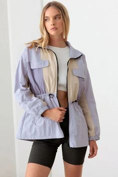 Le Lis Color Block Collared Wind Breaker Jacket – Runner Island® Lavender Cream, Chic Outerwear, Normal Body, Streetwear Mode, Color Block Design, Wind Breaker, Streetwear Style, Lavender Color, Nylon Fabric