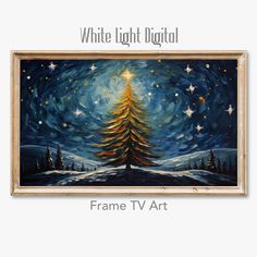 a painting of a christmas tree with stars on it