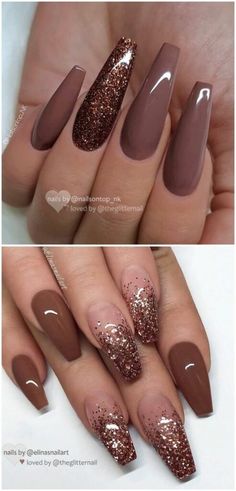 Brown And White Nails, Glitter Ideas, Mauve Nails, Nails Brown, Nagellack Trends, Nail Stuff, Pretty Nail Art Designs