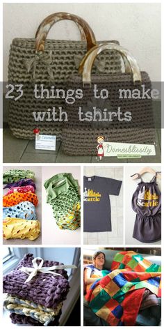 there are many things to make with t - shirts in this collage, including handbags and purses