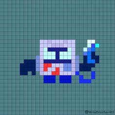 an image of a pixel art piece with blue and red squares on it's face