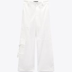 New Without Tags, Purchased For 75$ At Zara Trendy White Wide-leg Parachute Pants, White High-waisted Cargo Pants, Spring White Cargo Style Bottoms, White Cargo Style Bottoms For Spring, White Wide Leg Trousers For Streetwear, White Wide-leg Cargo Pants, Chic White Bottoms With Cargo Pockets, White Pants With Patch Pockets For Spring, Chic White Pants With Cargo Pockets