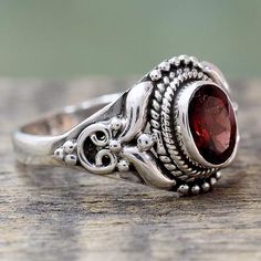 Traditional Style Silver and Garnet India Cocktail Ring - Traditional Romantic | NOVICA Red Garnet Jewelry, Rings Red, Garnet Ring Silver, Red Garnet Ring, Claddagh Ring, Silver Cocktail, Red Jewelry, Garnet Jewelry, Statement Ring Silver