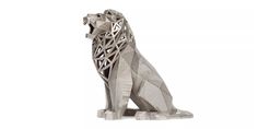 a wooden sculpture of a lion on a white background