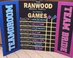 two handmade board games are displayed on a table with the names of each game