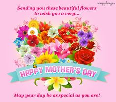 happy mother's day card with colorful flowers and ribbon on pink background for daughter